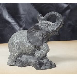 Black Resin Elephant with Glittered Body. Animal Collectable.
